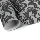 Black Gray Silver Crystal Metallic Damask Cadeaupapier (Rol Hoek)