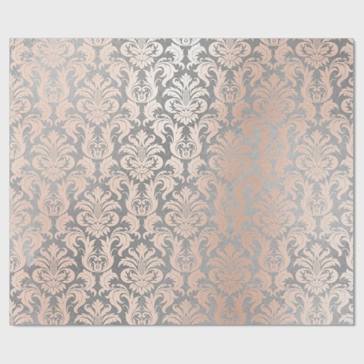 Black Gray Silver White Pink Metallic Damask Cadeaupapier (Vlak)