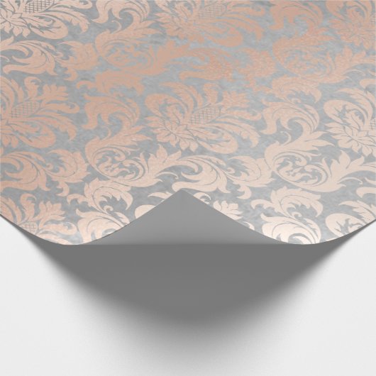 Black Gray Silver White Pink Metallic Damask Cadeaupapier (Hoek)