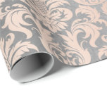 Black Gray Silver White Pink Metallic Damask Cadeaupapier<br><div class="desc">versierd met een metalen poedertextuur en met altijd een chroomdamp ornamentK</div>