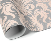 Black Gray Silver White Pink Metallic Damask Cadeaupapier (Rol Hoek)