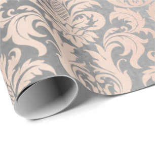 Black Gray Silver White Pink Metallic Damask Cadeaupapier