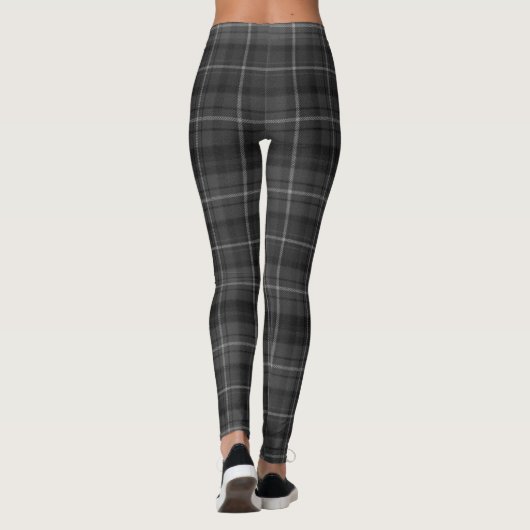 Black Gray Square Plaid Monochromatic Tartan Leggings (Achterkant)