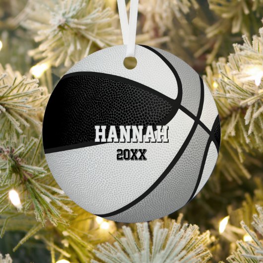 black gray team colors keepsake basketball metalen ornament (Insitu)