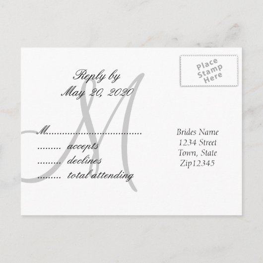 Black Gray Wedding Monogram RSVP Briefkaart (Achterkant)