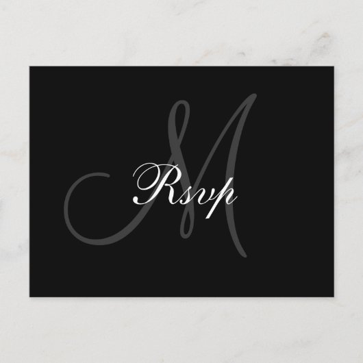 Black Gray Wedding Monogram RSVP Briefkaart (Voorkant)