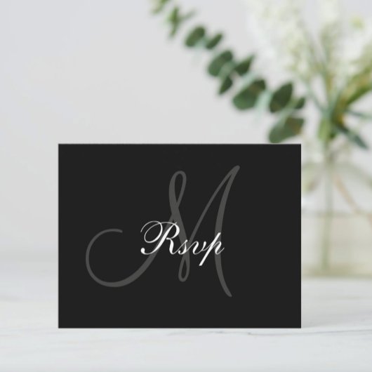 Black Gray Wedding Monogram RSVP Briefkaart