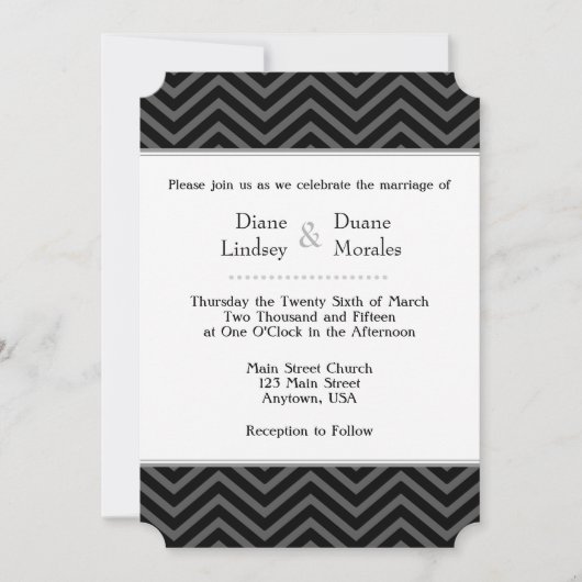 Black Gray White Chevron Wedding Invitations Kaart (Voorkant)