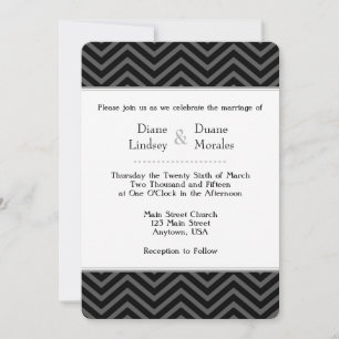 Black Gray White Chevron Wedding Invitations Kaart