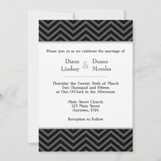 Black Gray White Chevron Wedding Invitations Kaart (Voorkant)