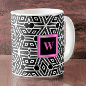 Black Gray White Cubism Neo Geo with Pink Monogram Koffiemok