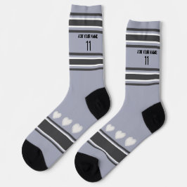 Black, gray, white- Name Number heart Socks Sokken