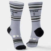Black, gray, white- Name Number heart Socks Sokken (Gebogen)