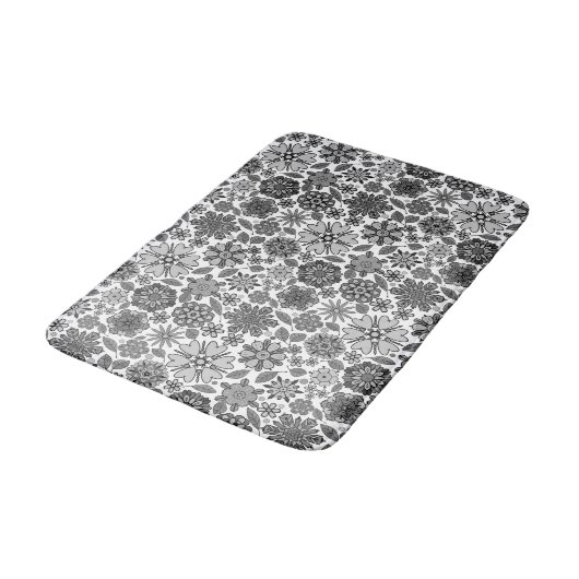 Black Gray White Retro Floral Art Seamless Pattern Badmat (Gekanteld)