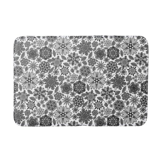 Black Gray White Retro Floral Art Seamless Pattern Badmat (Voorkant)