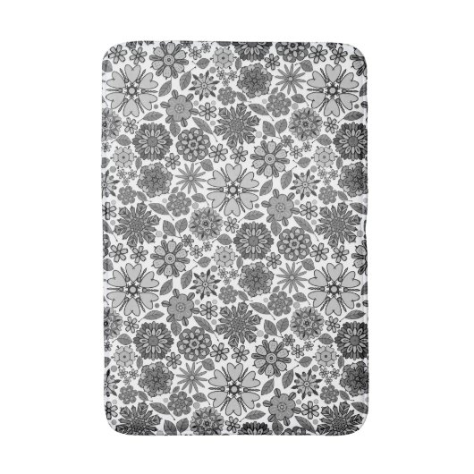 Black Gray White Retro Floral Art Seamless Pattern Badmat (Voorkant Verticaal)