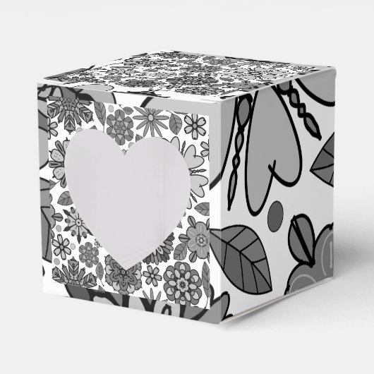 Black Gray White Retro Floral Art Seamless Pattern Bedankdoosjes (Voorkant Zijde)