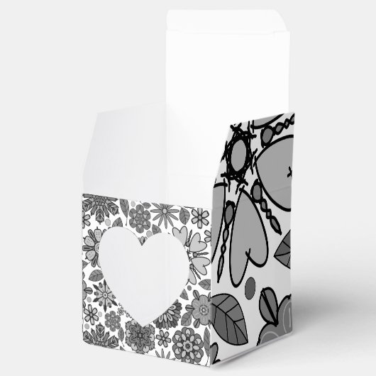 Black Gray White Retro Floral Art Seamless Pattern Bedankdoosjes (Geopend)