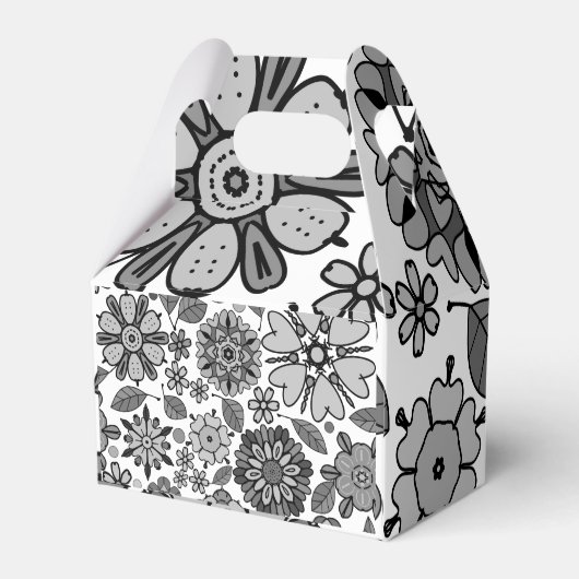 Black Gray White Retro Floral Art Seamless Pattern Bedankdoosjes (Achterkant)