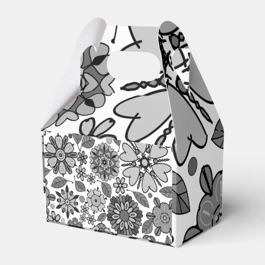 Black Gray White Retro Floral Art Seamless Pattern Bedankdoosjes (Voorkant Zijde)