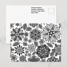 Black Gray White Retro Floral Art Seamless Pattern Briefkaart