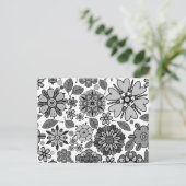 Black Gray White Retro Floral Art Seamless Pattern Briefkaart (Staand voorkant)