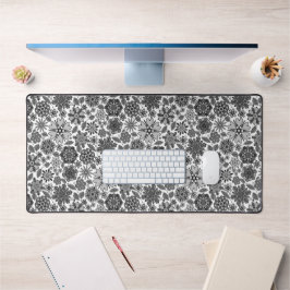 Black Gray White Retro Floral Art Seamless Pattern Bureaumat