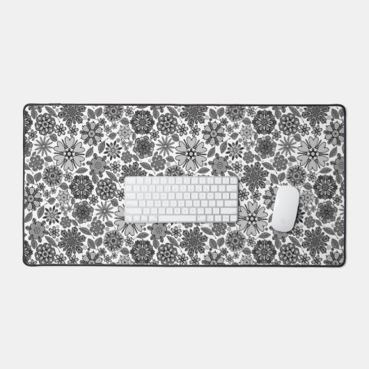 Black Gray White Retro Floral Art Seamless Pattern Bureaumat (Keyboard & Muis)
