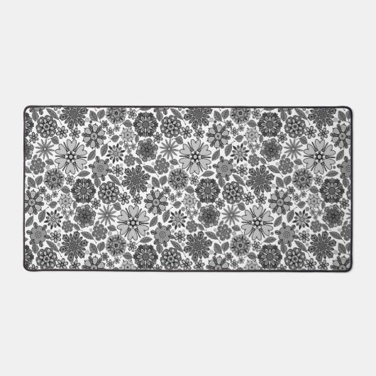 Black Gray White Retro Floral Art Seamless Pattern Bureaumat (Voorkant)