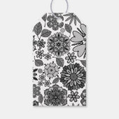 Black Gray White Retro Floral Art Seamless Pattern Cadeaulabel (Voorkant)