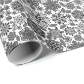 Black Gray White Retro Floral Art Seamless Pattern Cadeaupapier (Rol Hoek)