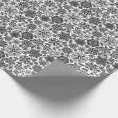 Black Gray White Retro Floral Art Seamless Pattern Cadeaupapier (Hoek)