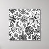 Black Gray White Retro Floral Art Seamless Pattern Canvas Afdruk (Voorkant)