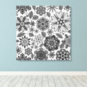 Black Gray White Retro Floral Art Seamless Pattern Canvas Afdruk (Insitu (Houten vloer))