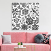 Black Gray White Retro Floral Art Seamless Pattern Canvas Afdruk (Insitu (Woonkamer))