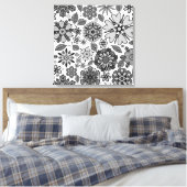 Black Gray White Retro Floral Art Seamless Pattern Canvas Afdruk (Insitu (Slaapkamer))