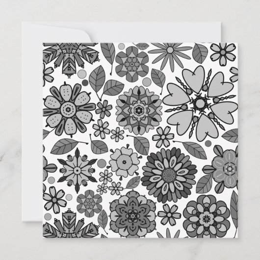 Black Gray White Retro Floral Art Seamless Pattern Kaart (Voorkant)