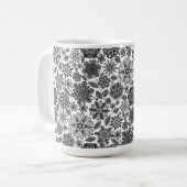 Black Gray White Retro Floral Art Seamless Pattern Koffiemok (Voorkant links)
