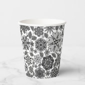 Black Gray White Retro Floral Art Seamless Pattern Papieren Bekers (Voorkant)