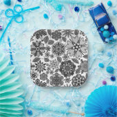 Black Gray White Retro Floral Art Seamless Pattern Papieren Bordje (Feest)