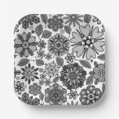 Black Gray White Retro Floral Art Seamless Pattern Papieren Bordje (Voorkant)