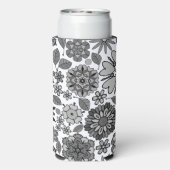 Black Gray White Retro Floral Art Seamless Pattern Seltzer Blikjeskoeler (Seltzer Achterkant)