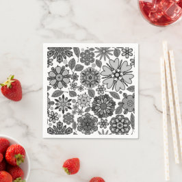 Black Gray White Retro Floral Art Seamless Pattern Servet