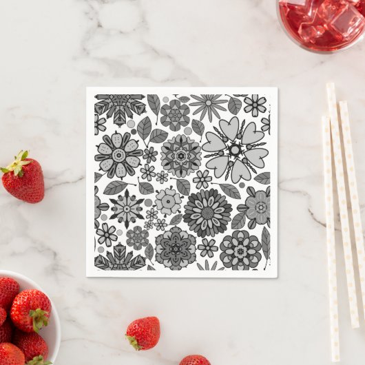Black Gray White Retro Floral Art Seamless Pattern Servet (Insitu)
