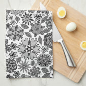 Black Gray White Retro Floral Art Seamless Pattern Theedoek (Quarter Fold)
