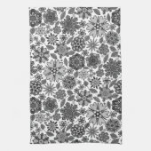 Black Gray White Retro Floral Art Seamless Pattern Theedoek (Verticaal)