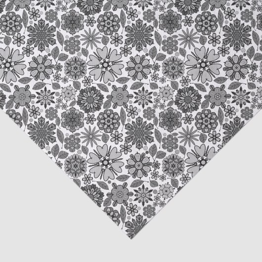 Black Gray White Retro Floral Art Seamless Pattern Tissuepapier (Detail)
