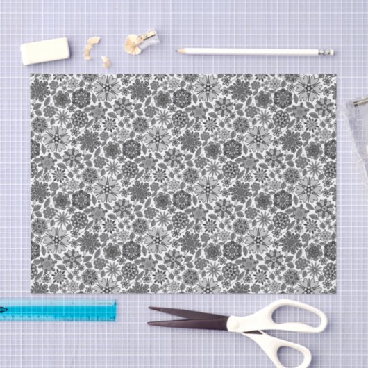 Black Gray White Retro Floral Art Seamless Pattern Tissuepapier (Craft)