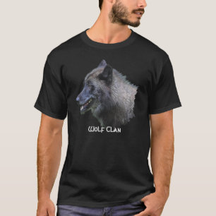 Black Gray Wolf Head Wildlife Wolf Clan T-Shirt