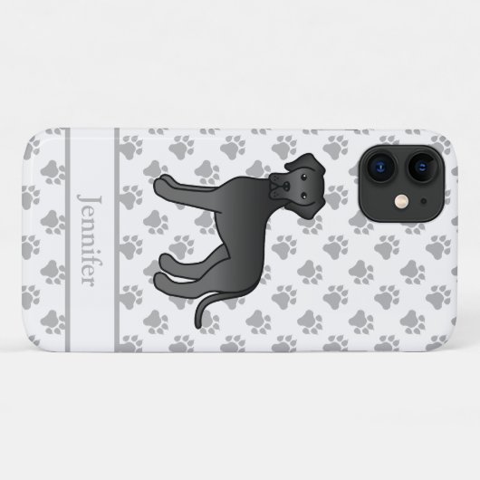 Black Great Dane Cute Cartoon Dog & Name Case-Mate iPhone Case (Achterkant (horizontaal))